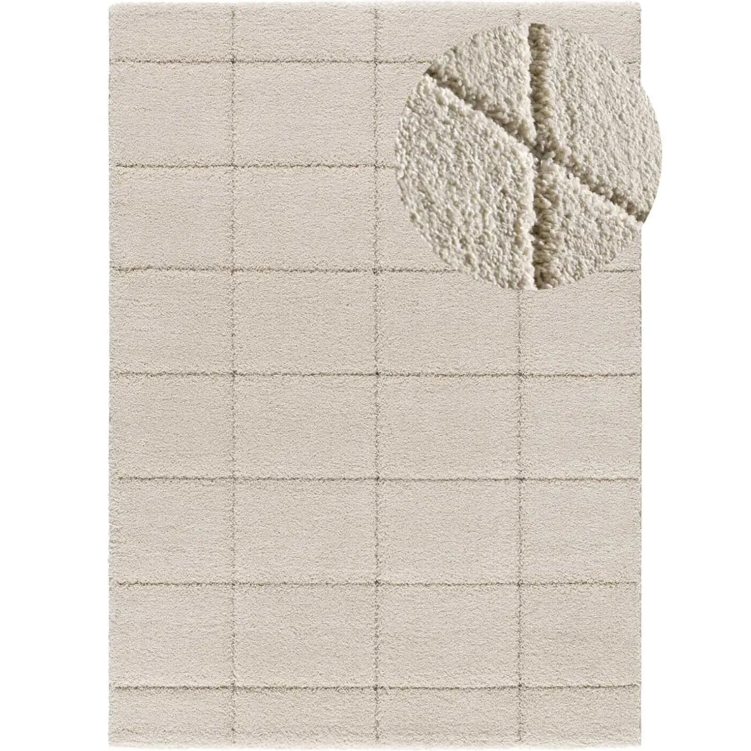 MOLIER Alfombra shaggy con formas abstractas en blanco, varias medidas disponibles.