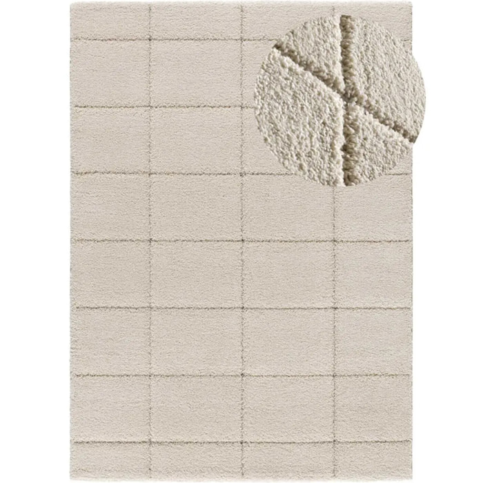 MOLIER Alfombra shaggy con formas abstractas en blanco, varias medidas disponibles.