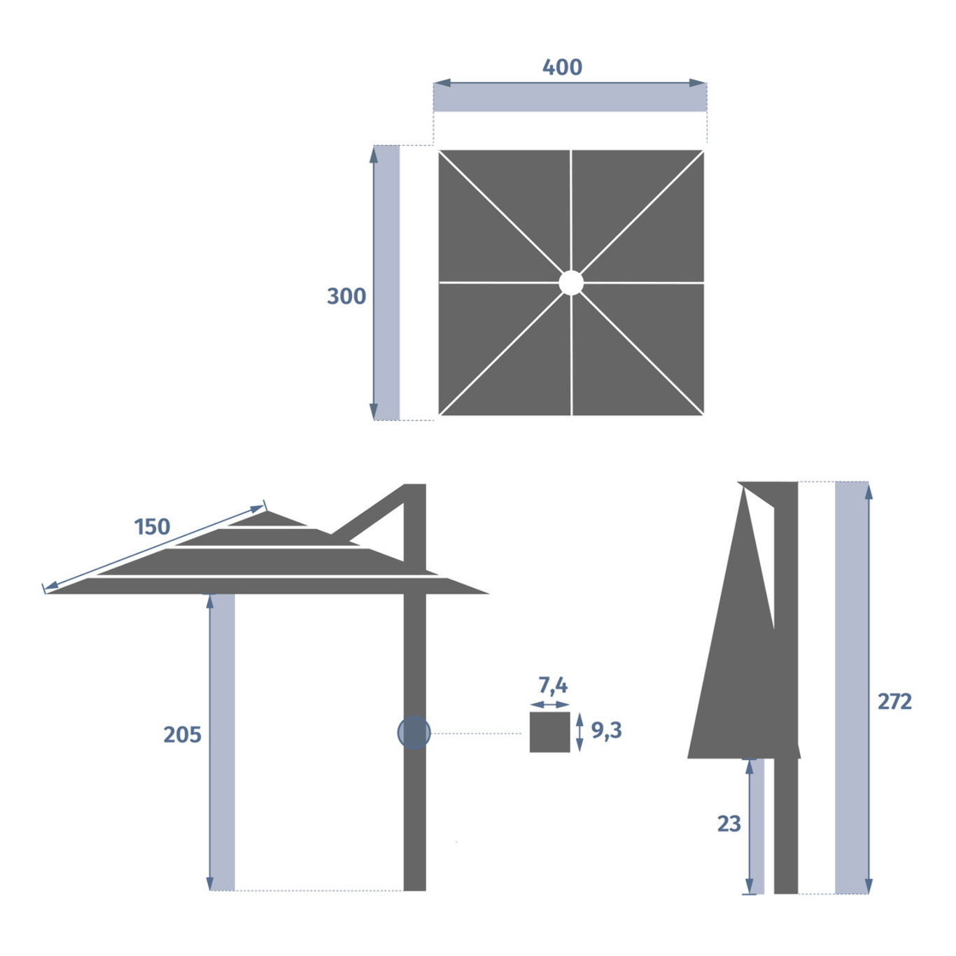 Parasol déporté rectangulaire multi-toile "Melhia" anthracite 4 x 3m