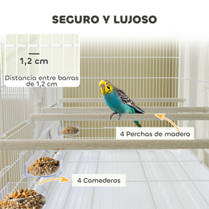 Jaula para Pájaros con Divisor Pajarera con Ruedas 4 Comederos 4 Perchas y Bandeja Extraíble Jaula para Loros Canarios Periquitos 94x57x128 cm Blanco