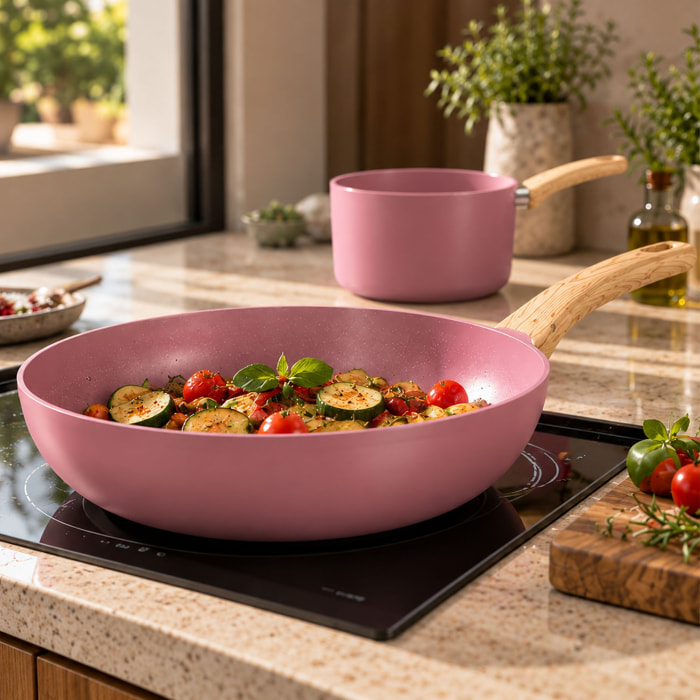 Batterie de cuisine 5 pièces en aluminium recyclé lilas - tous feux COLORAMA