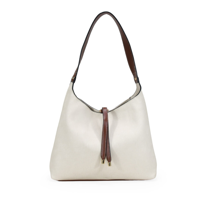 Bolso de hombro beige efecto rafia