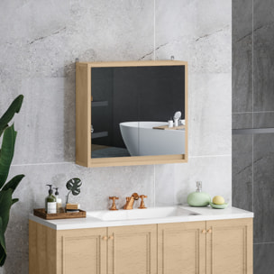 Armario de Baño con Espejo con 2 Puertas y Estante Ajustable Mueble Colgante de Baño para Aseo Estilo Moderno 48x14,5x45 cm Madera Natural