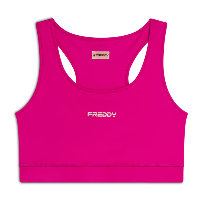 Reggiseno sportivo in tessuto tecnico con logo bronzo