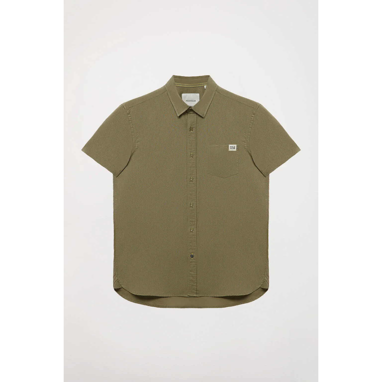 Camicia kaki in lino con tasca sul petto