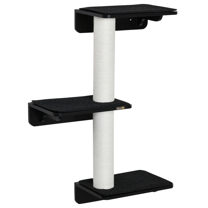 Árbol para Gatos de Pared con 3 Plataformas Cojín Extraíble Postes 63x28x93,5cm