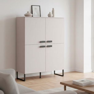 Madia Alta 4 Ante Mobile Soggiorno Moderno Con 4 Ripiani Interni E Piedini Neri Design Elegante Per Sala Da Pranzo Salotto 108 x 144 x 40 Cm Cashmere