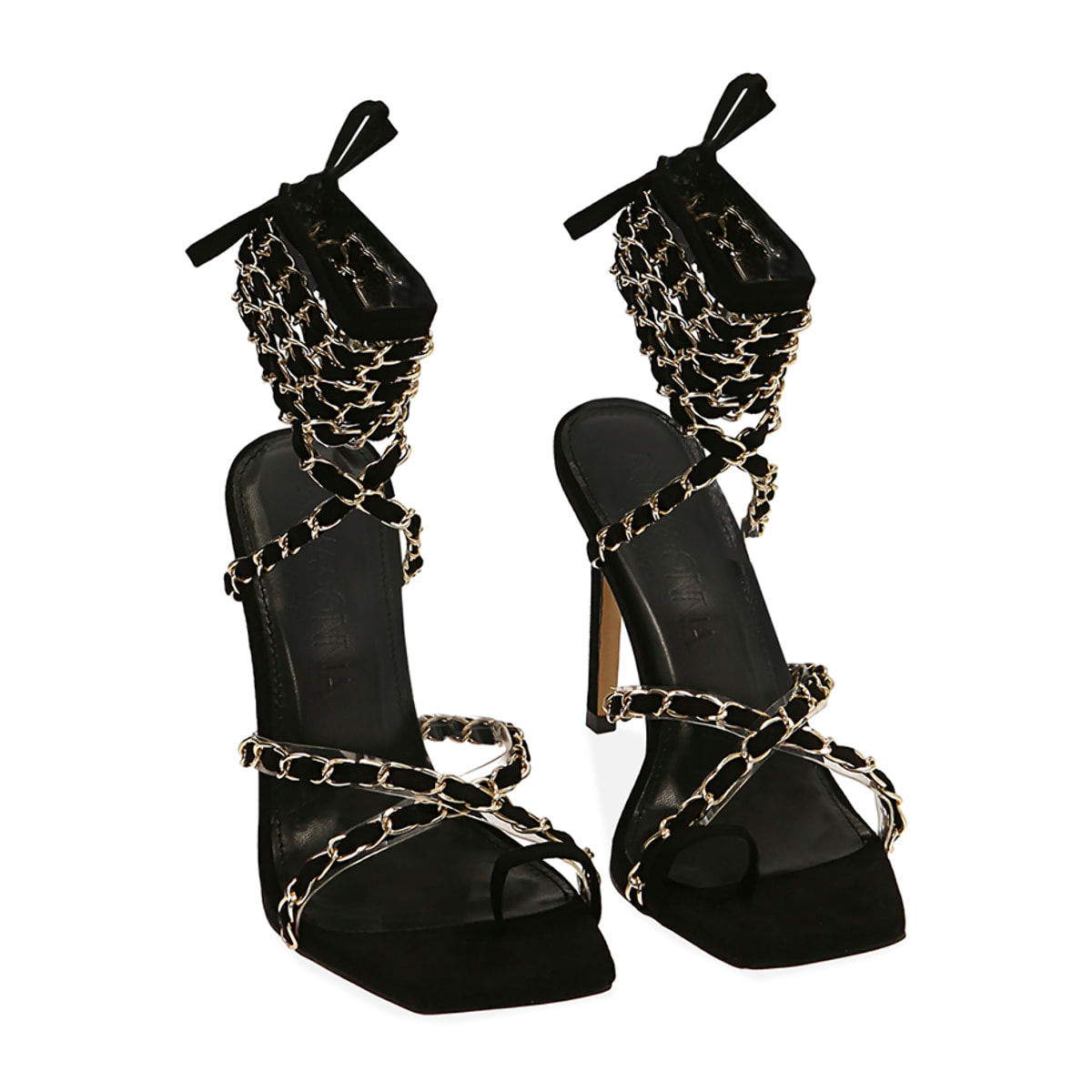 Sandalias negras con cordones en microfibra, tacón 10,5 cm