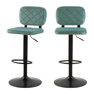 Lot de 2 chaises de bar réglables 60/81 cm en velours vert d'eau - Viktor