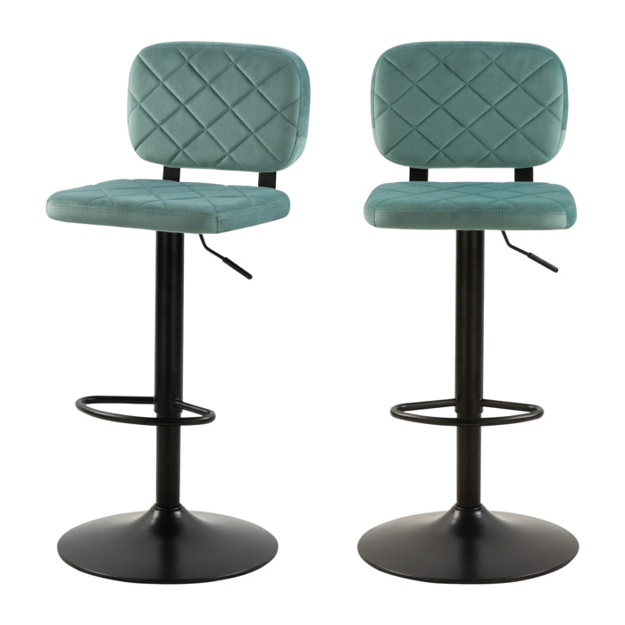 Lot de 2 chaises de bar réglables 60/81 cm en velours vert d'eau - Viktor