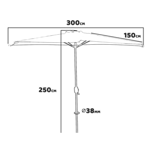 Mezza Luna - Ombrellone a mezza luna con palo centrale da Ø38 mm e telo in poliestere da 180gr/mq con airvent. Ombrellone da balcone o terrazzo ecrù L300xP150xH250 cm