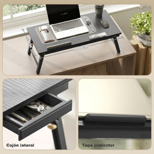 Mesa Reclinable para Cama y Sofá, Bandeja Plegable con Cajón Lateral, para Ordenador Portátil y Libros, con Cinco Alturas, Patas Ajustables, Mesita Auxiliar de Bambú y MDF, 83,5x33x34 cm, Negro