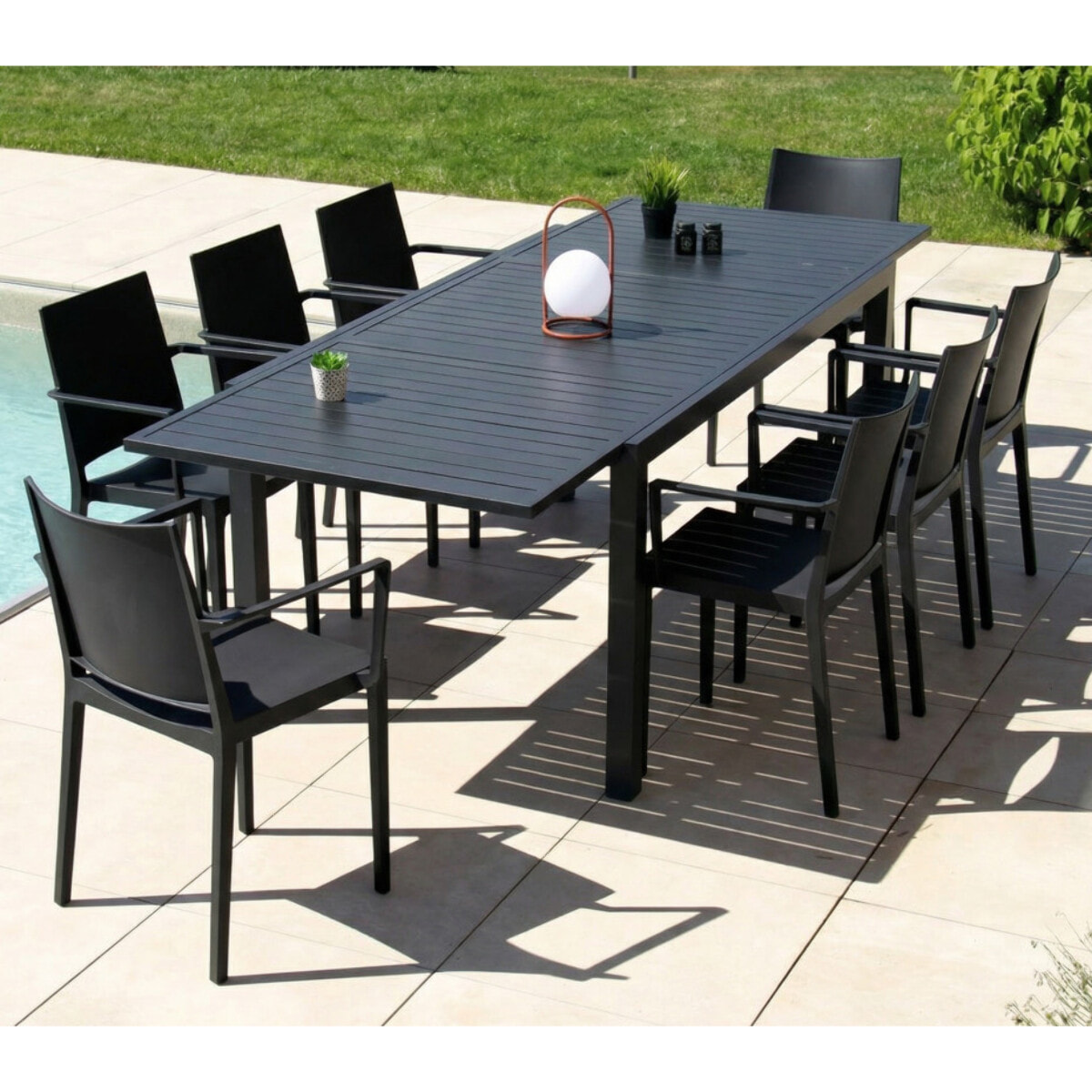 Ensemble table et chaises de jardin  - gris - GUETHAROS