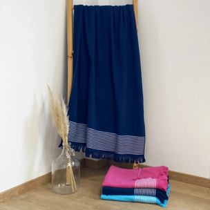 Fouta doublée éponge L - Paski Navy - 300g/m²