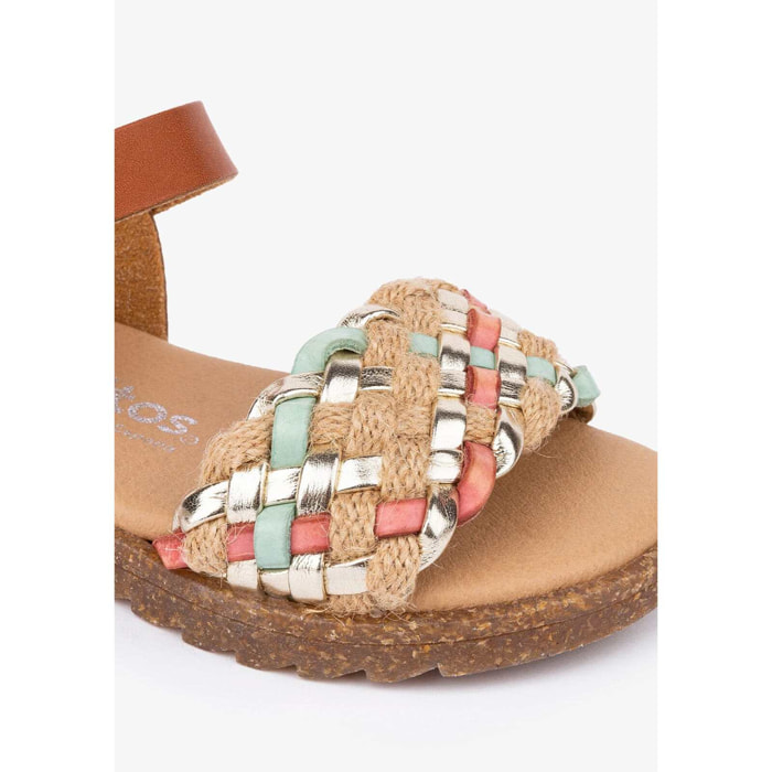 Sandalias De Niña Trenzado Piel Marrón
