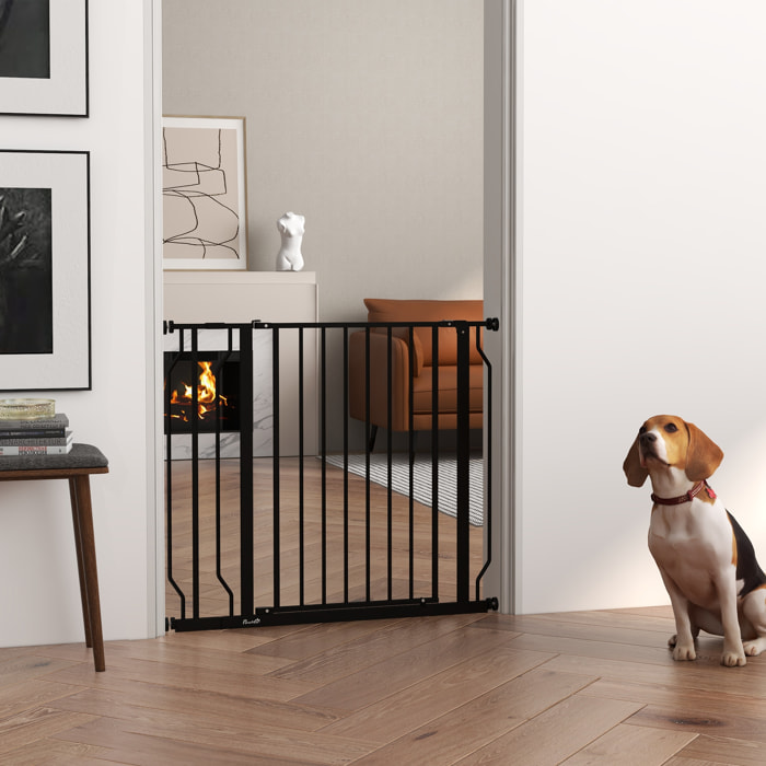 Barrera de Seguridad para Perros Extensible 75-95 cm para Puertas y Escaleras Puerta de Seguridad para Mascotas con Extensiones Montaje a Presión y Doble Bloqueo Negro