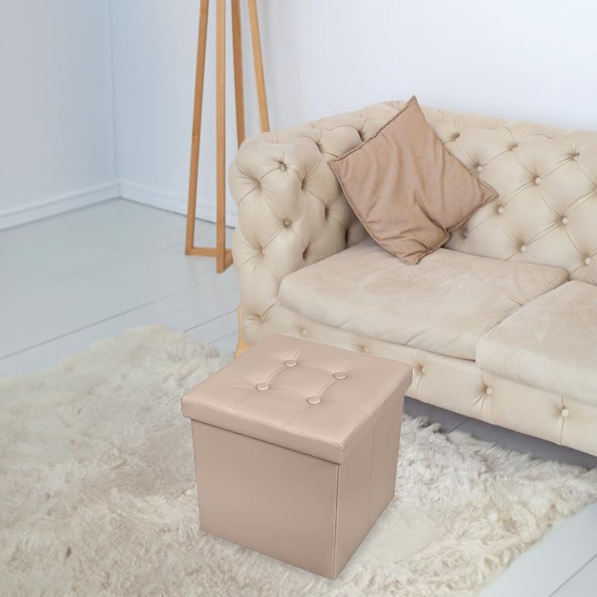 Pouf Contenitore, Puffo per Sedersi, Pouf Poggiapiedi, in Ecopelle, Quadrato, Imbottito, Versatile, Facile da Pulire