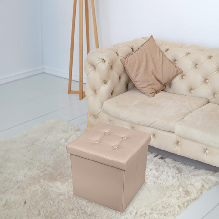 Pouf Contenitore, Puffo per Sedersi, Pouf Poggiapiedi, in Ecopelle, Quadrato, Imbottito, Versatile, Facile da Pulire
