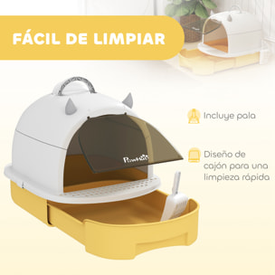 Arenero para Gatos Cubierto Caja de Arena para Gatos Arenero Cerrado con Tapa Removible Bandeja Extraíble Filtro de Carbono Pala y Asa Superior 40,5x52x39 cm Amarillo y Blanco