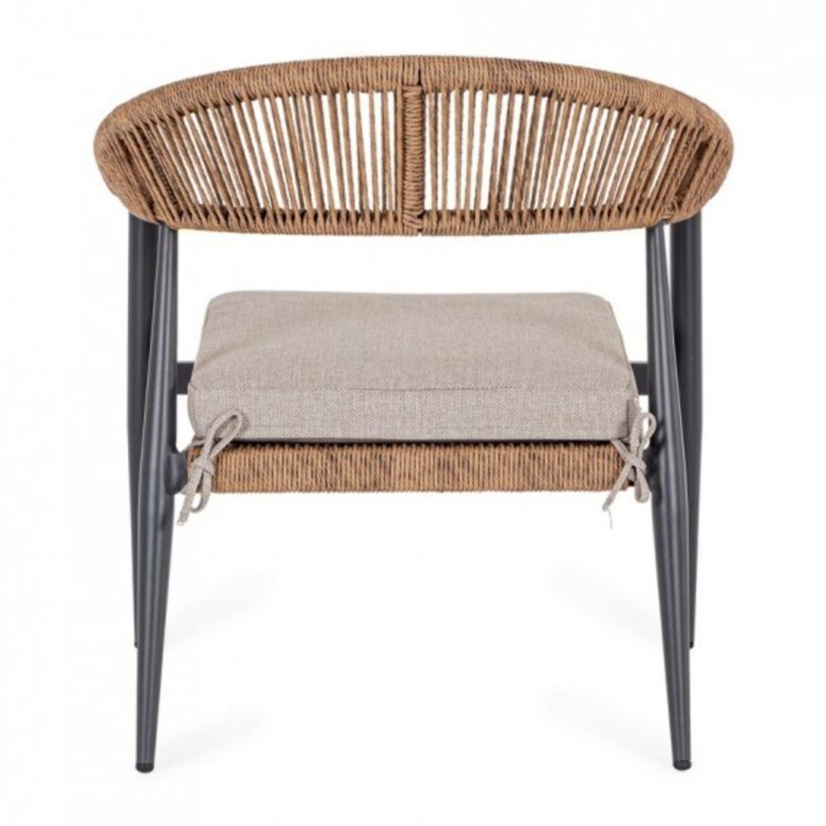 Set di 4 poltrone JANDIA in alluminio antracite e intreccio in fibra sintetica naturale, con braccioli