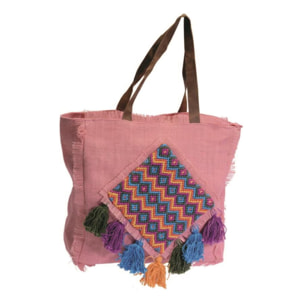 Borsa in juta rosa con pon pon cm43xh37x14
