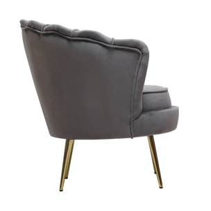 Fauteuil en velours "Floria" - 75 x 68 x 77.5 cm - Gris