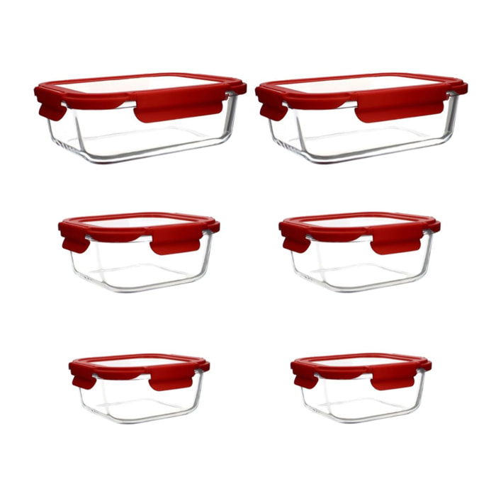 Lot de 6 boîtes hermétiques carrées en verre CRISTAL