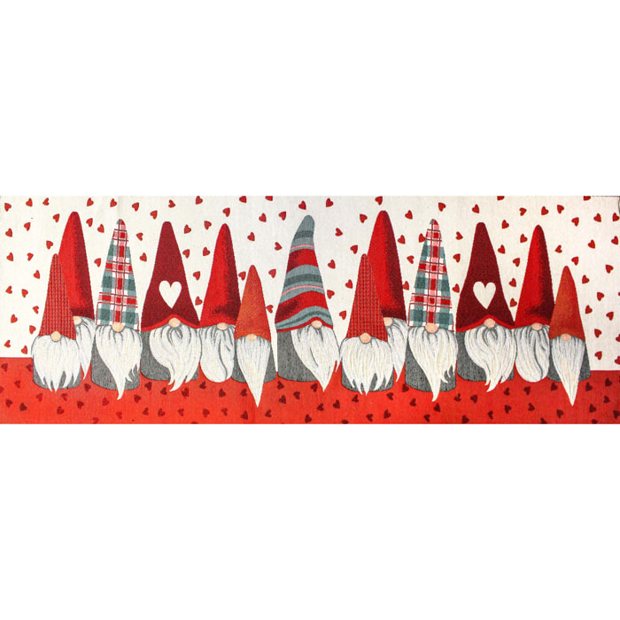 Runner Natalizio Gnomi Cuori Chorus 40x140 cm Gobelin Jacquard