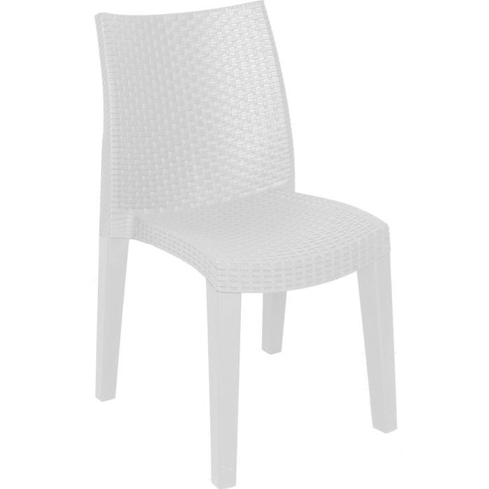 Sedia da esterno Ravenna, Seduta da giardino, Sedia per tavolo da pranzo, Poltrona outdoor effetto rattan, 100 % Made in Italy, Set da 4, Cm 48x55h86, Bianco