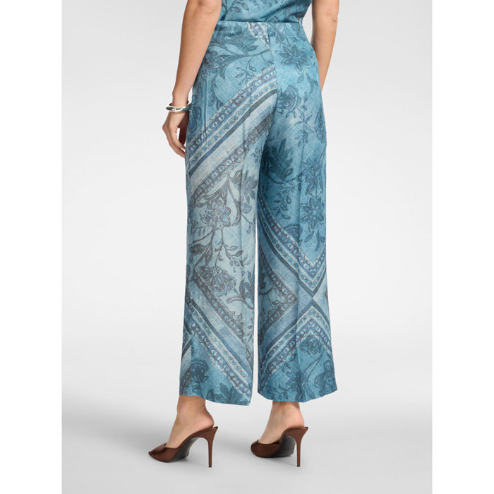 Elena Mirò - Pantalones estampados de viscosa - Azul