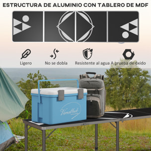 Mesa Portátil con Patas de Aluminio Mesa de Beer Pong Plegable con Altura Ajustable en 3 Niveles para Jardín Barbacoa 240x60x54-70 cm Negro y Plata