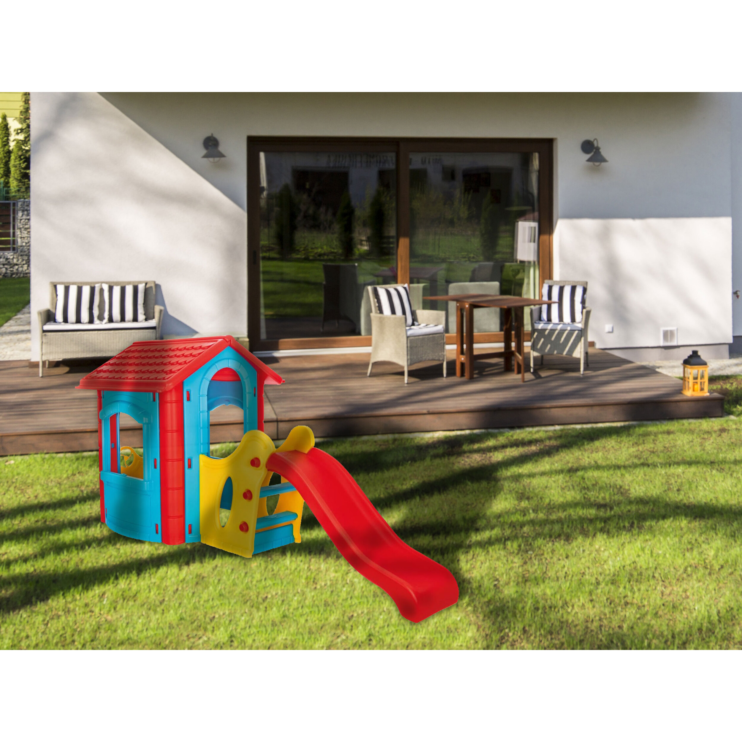 Maison de jeu en plastique avec toboggan HAPPY HOUSE WITH SLIDE