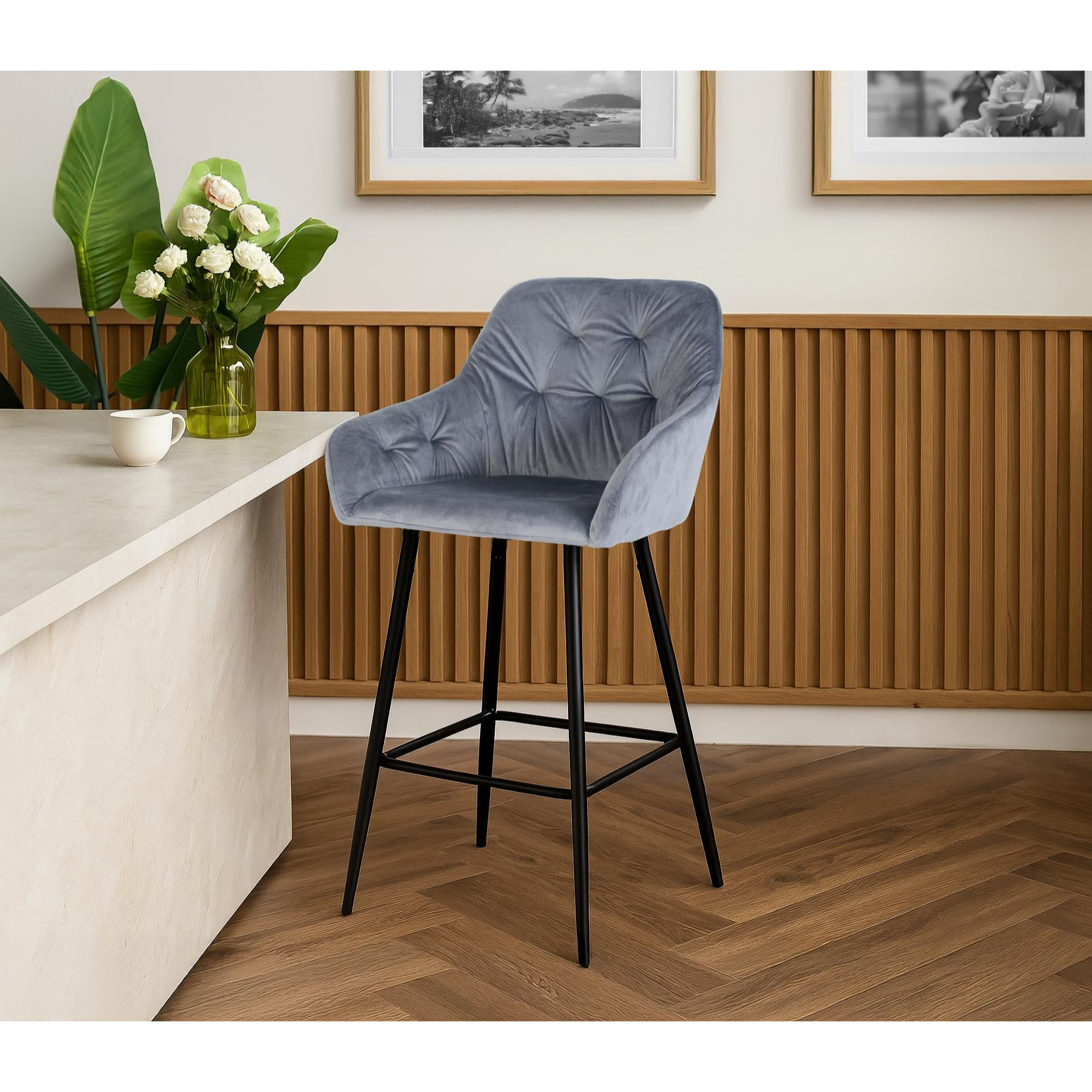 Taburete de Terciopelo 58 Cm Estilo Contemporáneo