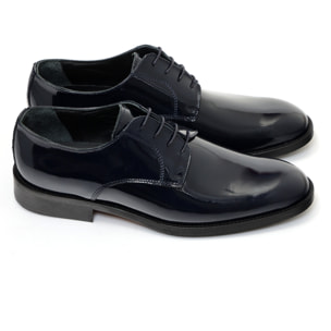 Derby stringate in pelle verniciata con fondo cuoio antiscivolo