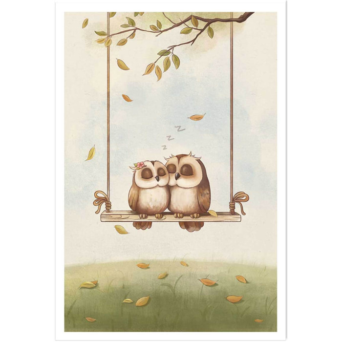 Affiche enfant hiboux amoureux  Affiche seule