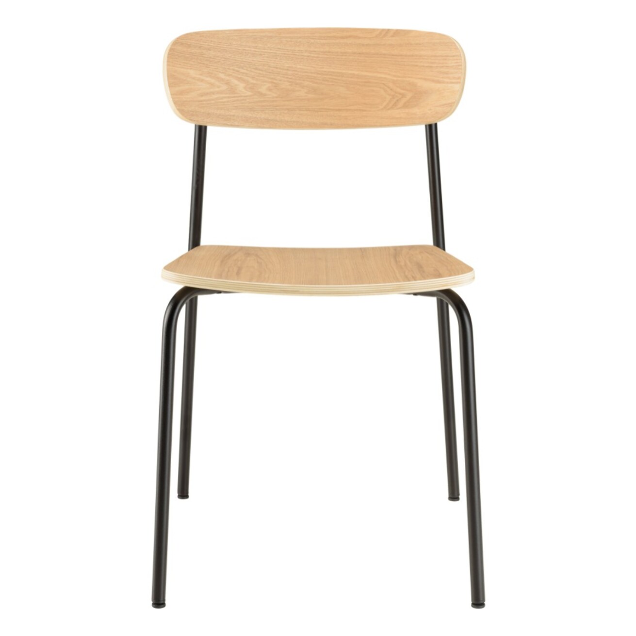 TOM - Lot de 2 chaises « écolier » en bois de frêne pieds acier noir