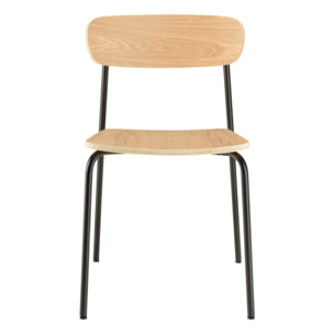 TOM - Lot de 2 chaises « écolier » en bois de frêne pieds acier noir