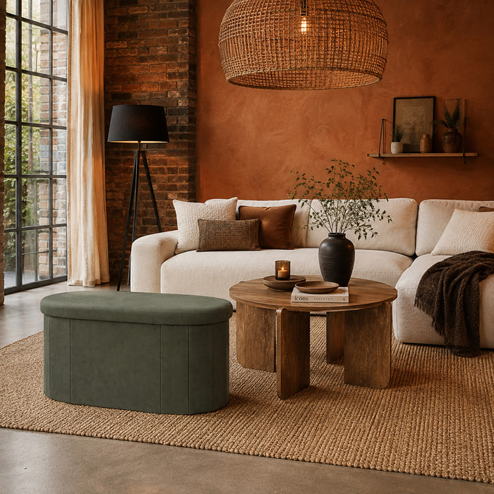 Coffre Banc Pliable - HOME DECO FACTORY - Jules - Tissu Côtelé - Vert