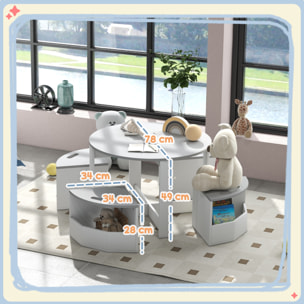 Ensemble table ronde chaises enfant encastrables 4 pers. rangements