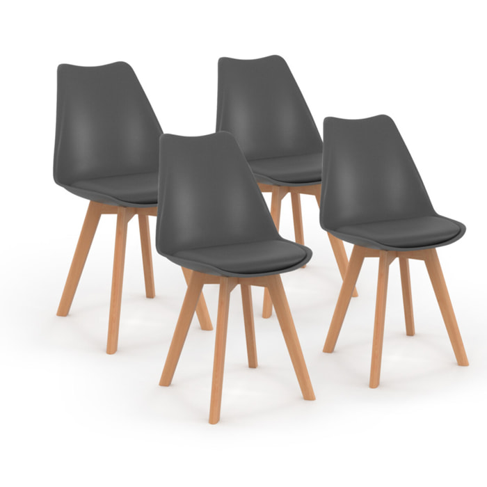 Chaises Nordia gris foncé pieds bois - lot de 4