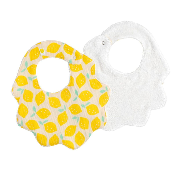 Lot de 2 bavoirs en gaze de coton imprimé citron