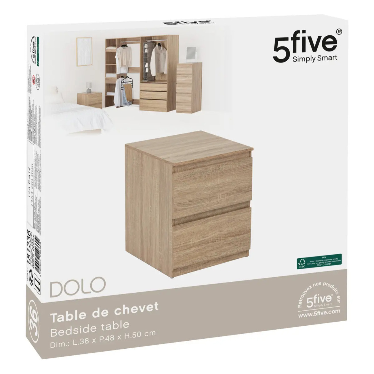 Commode 2 tiroirs "Dolo" effet bois naturel