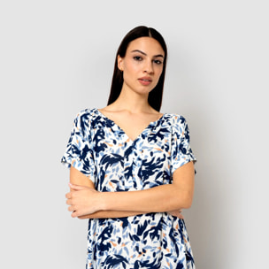 Vestido corto bambula detalles plisados alarico azul