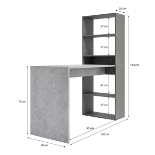 Mesa de escritorio con estantería en gris grafito y gris cemento 120x50 cm Cosmic Gris Grafito - Gris Cemento