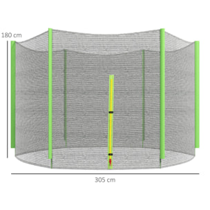 Red de Seguridad para Cama Elástica Ø305 cm Red de Trampolín Redondo para Exterior Protectora para Cama Elástica de 6 Postes Rectos Verde