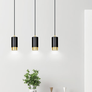 Lampada a sospensione Fumiko in acciaio nero opaco e oro