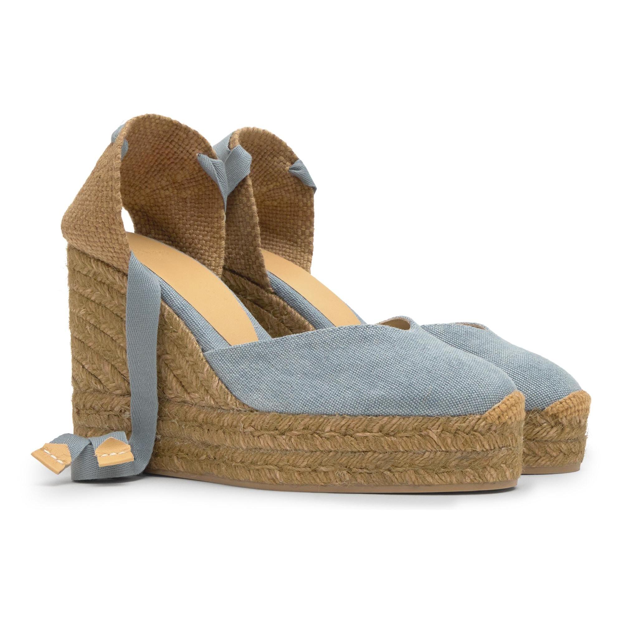 Alpargata chiara cuña 11 cm en algodón orgánico con doble plataforma