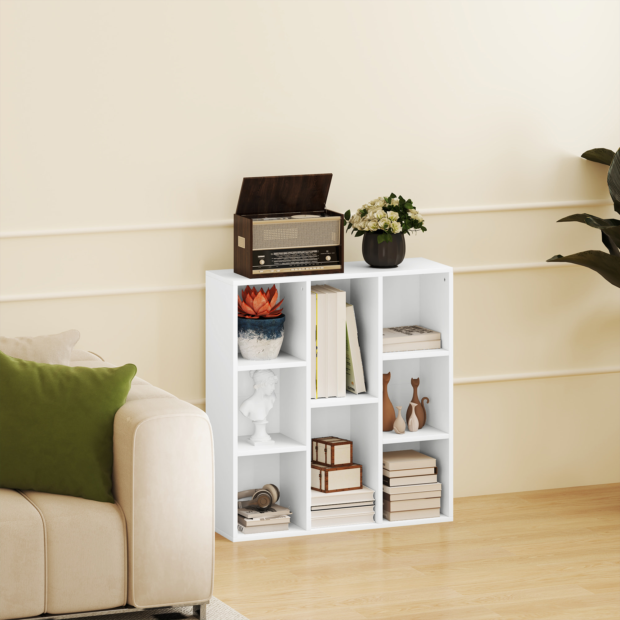 Librería de 3 Niveles Estantería de Libros con 8 Compartimentos Diseño Vertical u Horizontal para Sala de Estar Oficina Dormitorio 74,3x24x80 cm Blanco