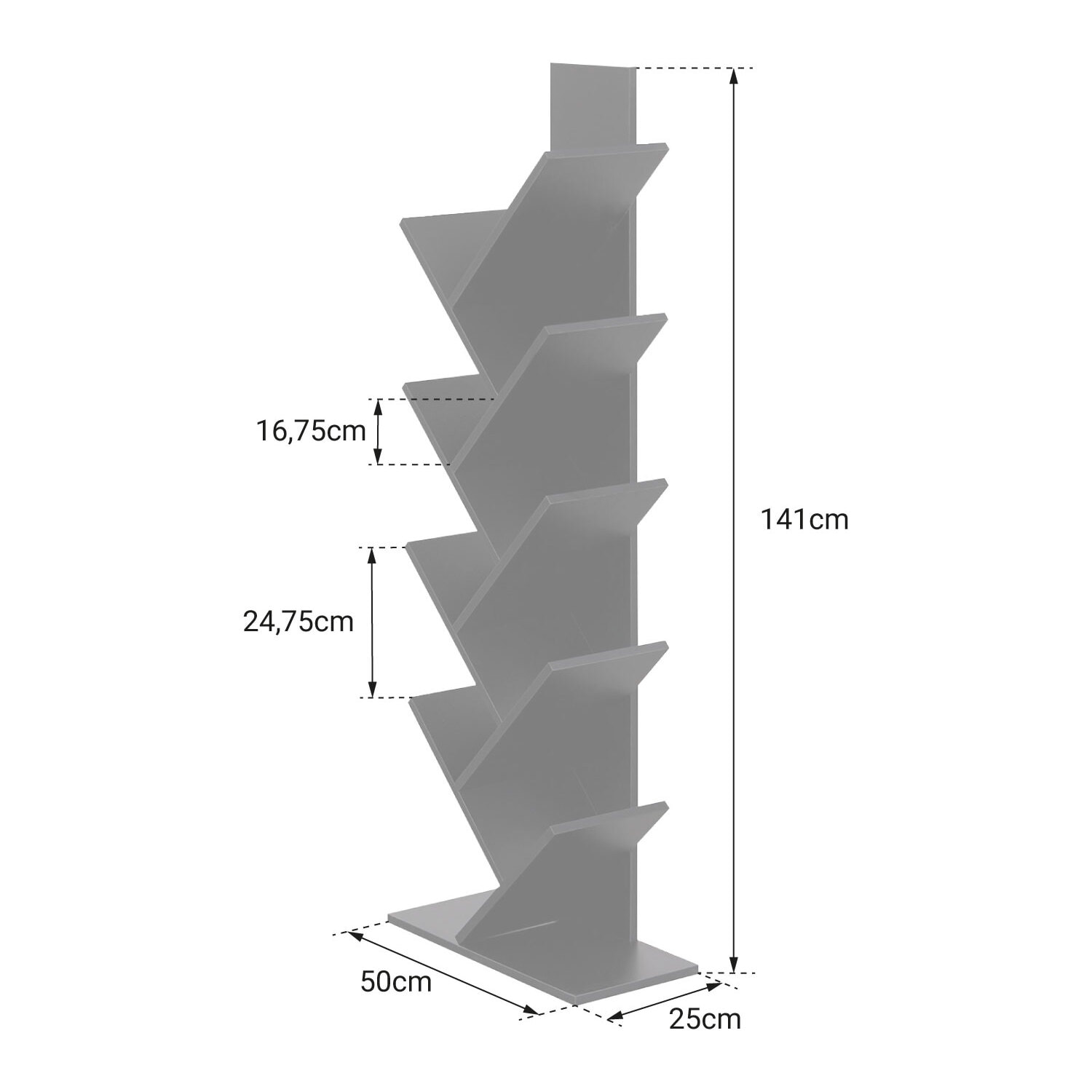 Bibliothèque 8 étagères inclinées noire SIMONE