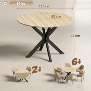 Mesa Plegable de Comedor, Mesa de Cocina Plegable Redonda, para 2-6 Personas, con Ala Abatible, Marco de Acero Doble X, para Salón, Espacio Pequeño, Ø110x76 cm, Natural